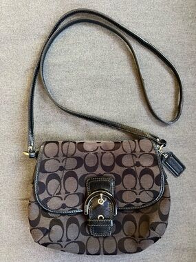 Y2K Coach Soho Signature Canvas Crossbody Shoulder Bag Leather Trim Purse